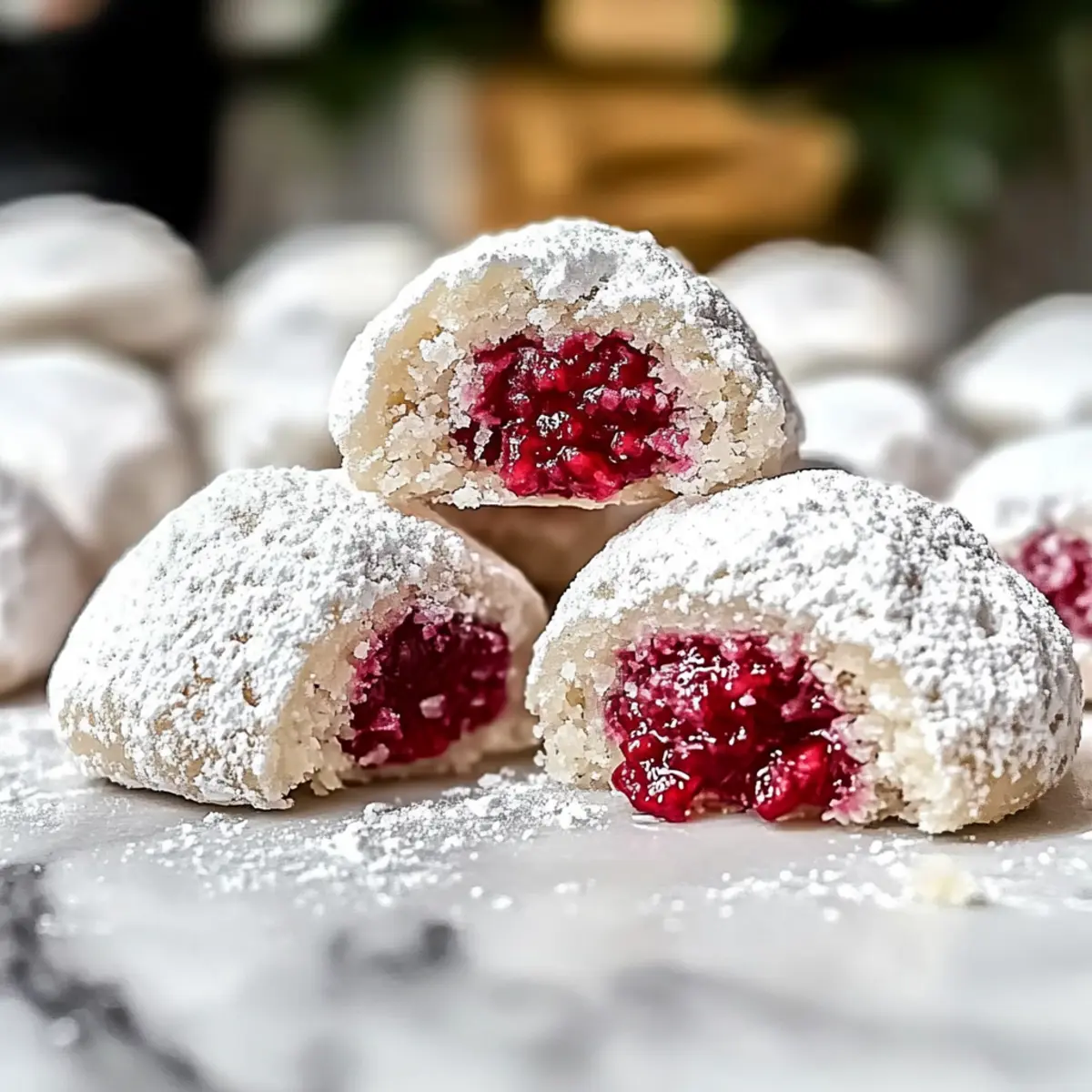Raspberry Almond Snowball Cookies