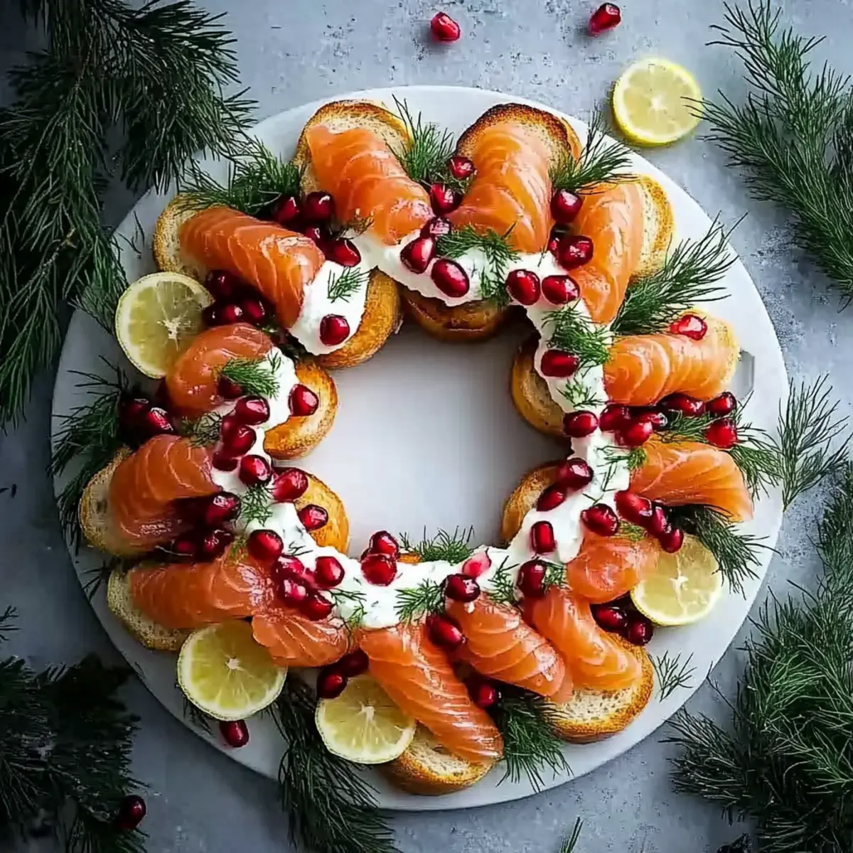 Christmas Smoked Salmon Bruschetta Wreath