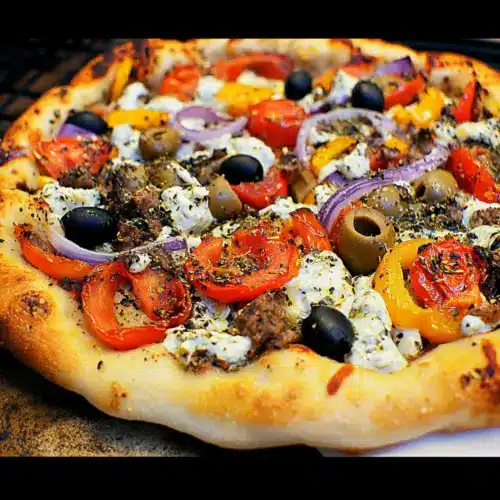 Gyro Pizza with a Tzatziki Drizzle