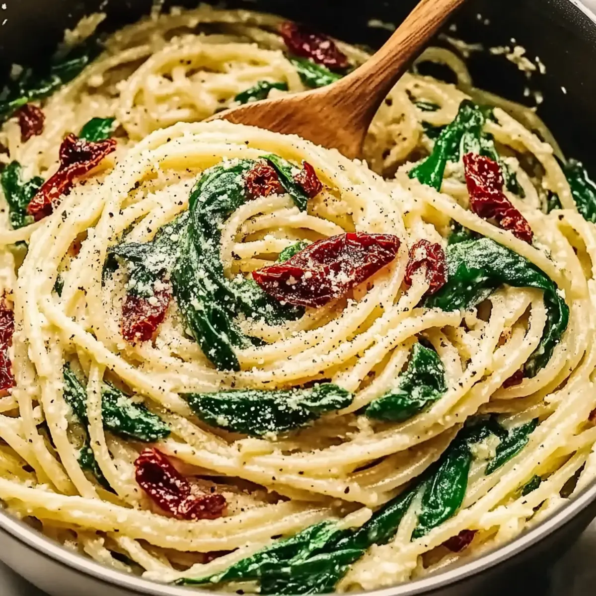 Spicy Spinach and Sun Dried Tomato Pasta