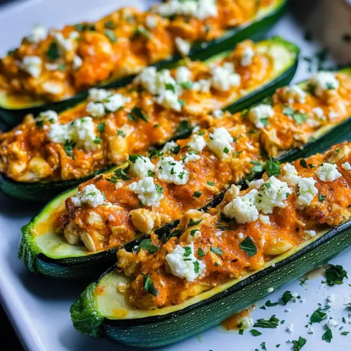 Buffalo Chicken Stuffed Zucchini Boats
