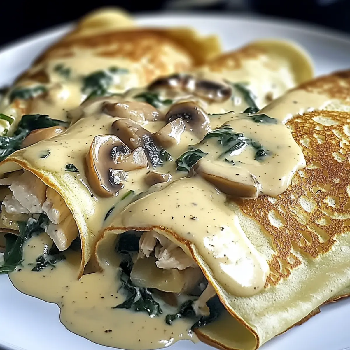 Spinach Mushroom Chicken Crepes