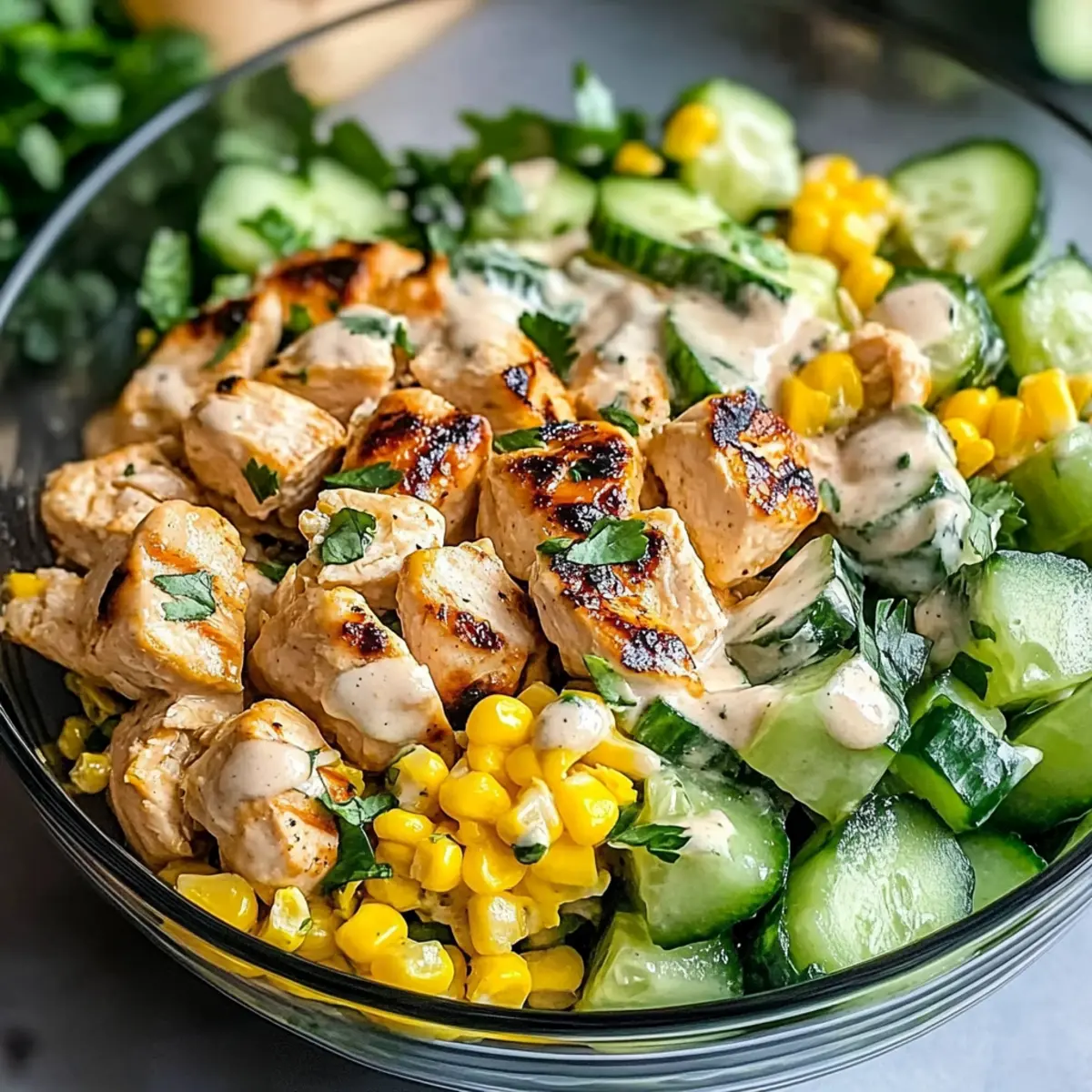 Street Corn Creamy Cucumber Chicken Salad